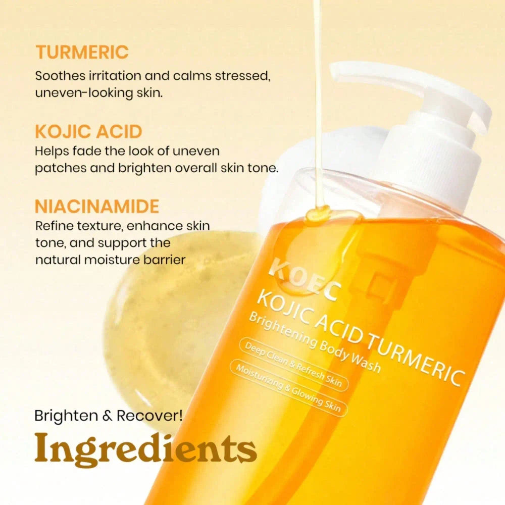 Brightening Body Wash with Kojic Acid, Niacinamide & Vitamin C – AHA BHA Exfoliating, Hydrating Korean Skincare 300ml
